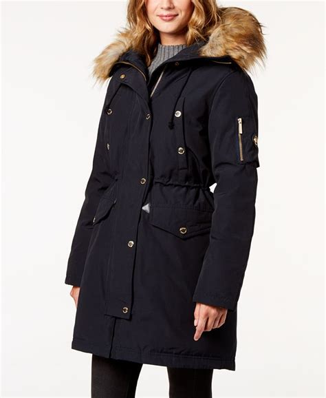 michael kors down filled faux fur trim hood anorak|Faux Fur Trim Stretch Cotton Anorak .